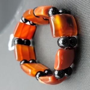 Orange Onyx & Spinel 240.00 Cts Stretchable Natural Gemstone Bracelet Beaded Men